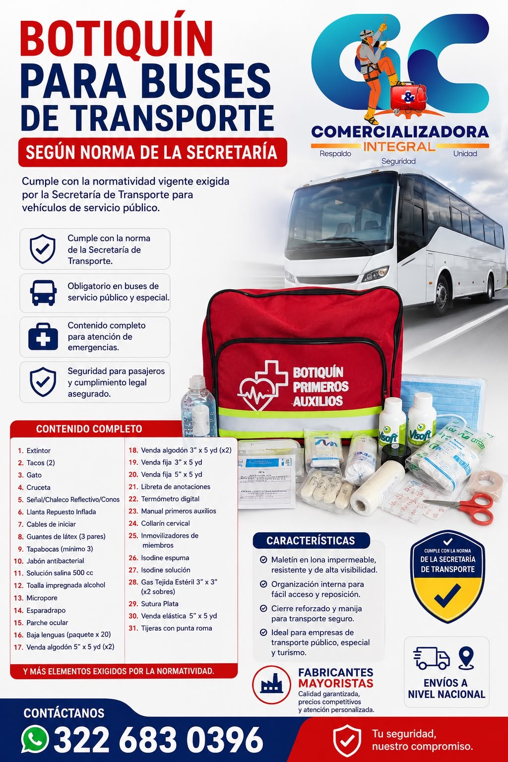 BOTIQUIN PARA BUSES DE TRANSPORTE SEGUN EXIGIDO POR LA SECRETARIA DE SALUD