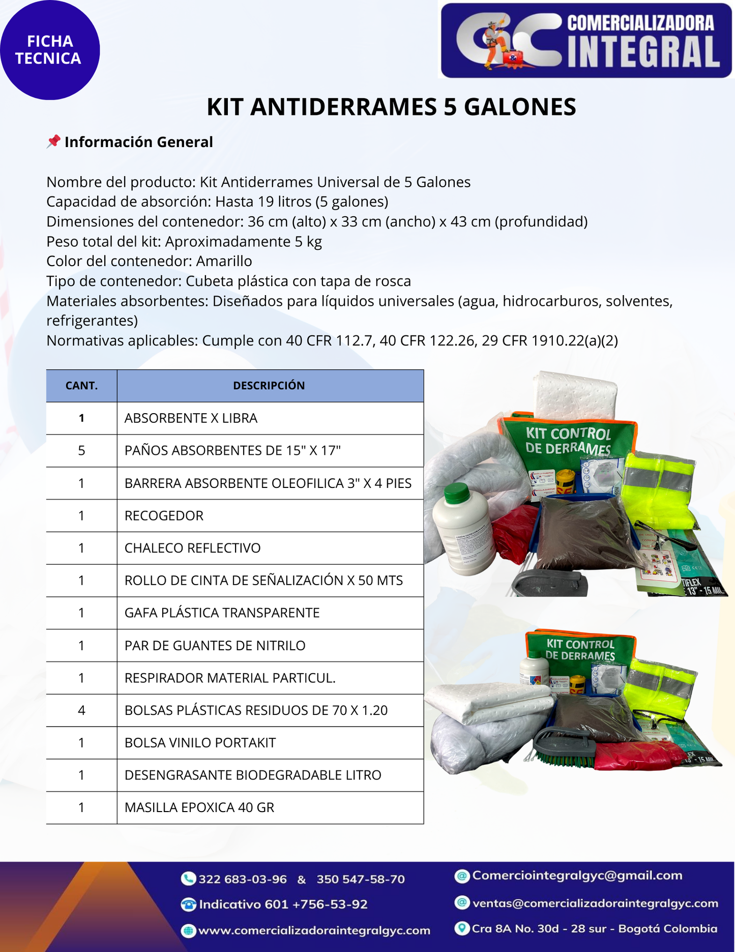 KIT ANTIDERRAMES 5 GALONES MALETA